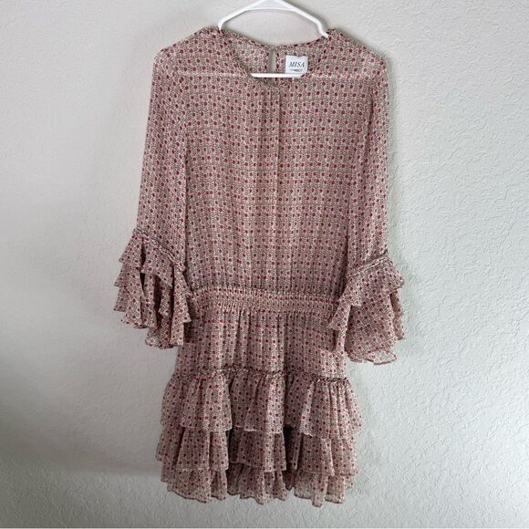 MISA Los Angeles Floral Mini Dress Ruffle Tiered Smocked Waist Size M - Picture 3 of 12